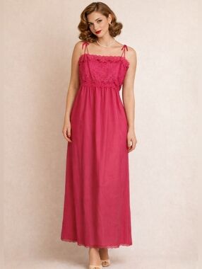 Vintage 80s Deena Women's Fuchsia Pink Slip Dress Nightgown Romantic Fairy